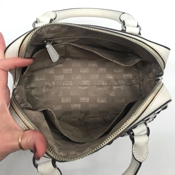 Michael Kors White Saffiano Leather Studded Satchel - Picture 10 of 13